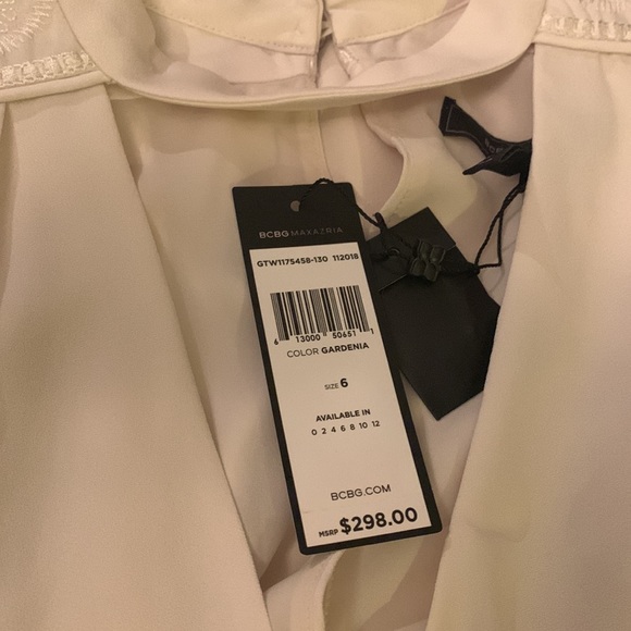 $298 NWT BCBGMAXAZRIA EMBELLISHED LONG SLEEVE FAUX WRAP BODYSUIT GARDENIA SZ 06 - Picture 17 of 17